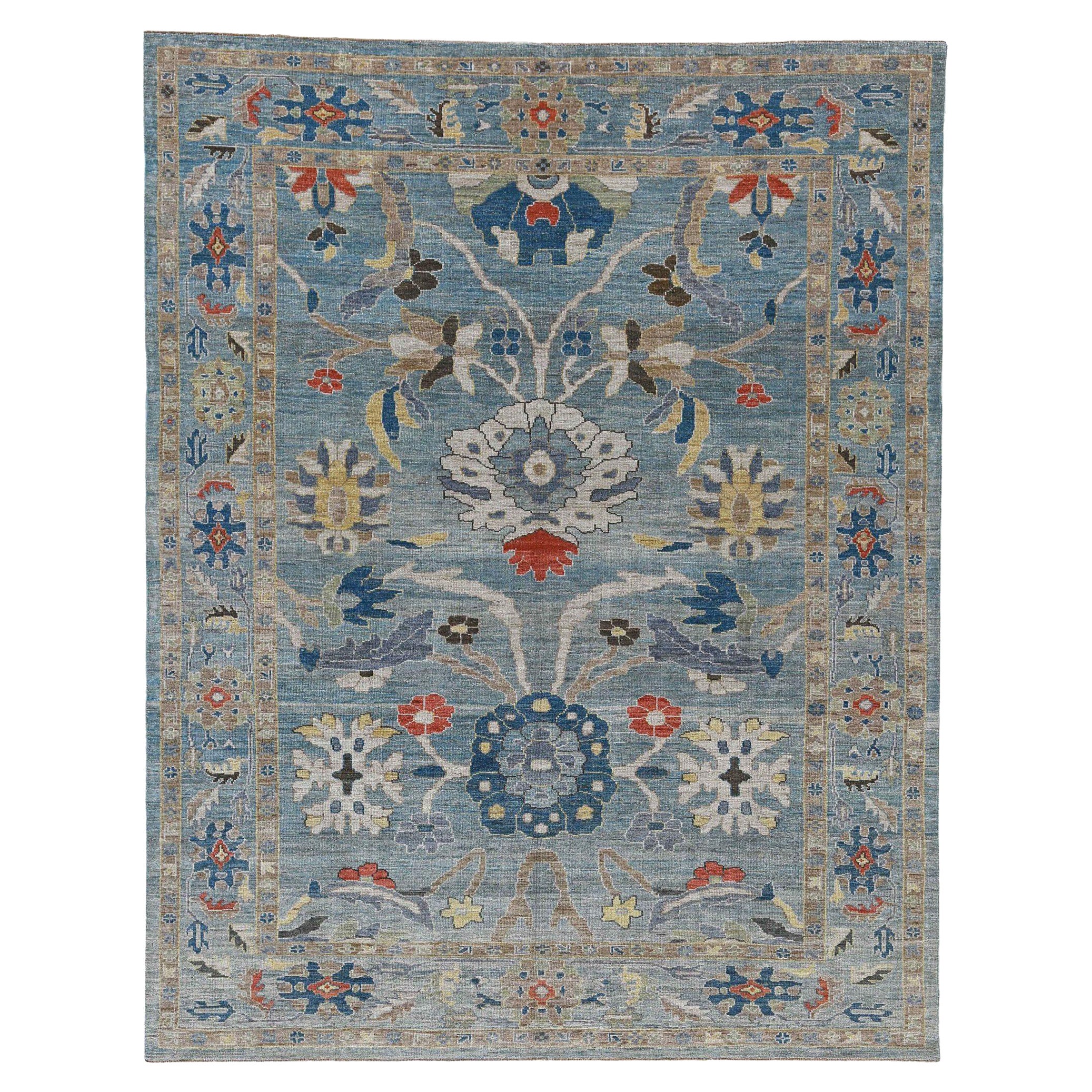 Afghanistan Sultanabad Area Rugs Circa 1990 - Wool Blue Ivory Yellow - 90764
