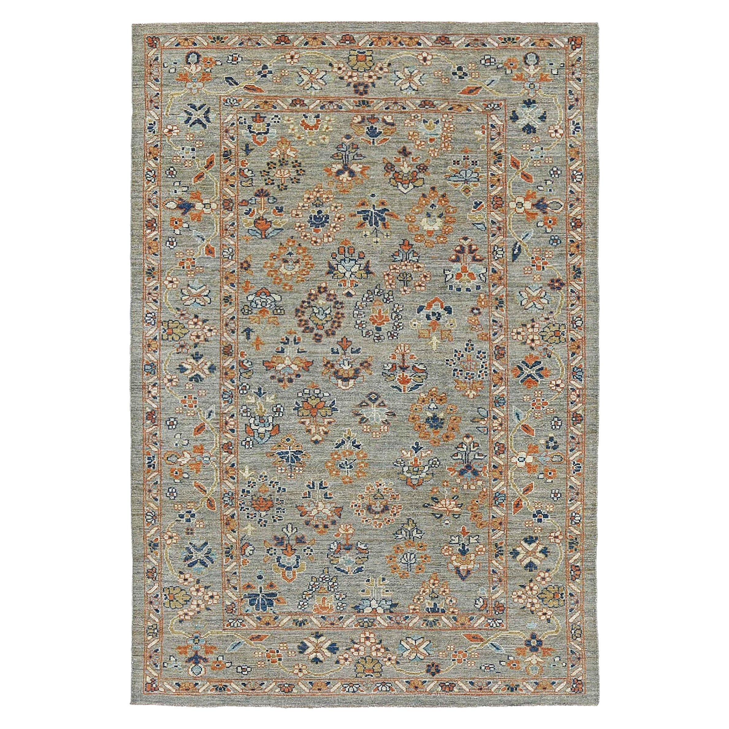 Afghanistan Sultanabad Area Rugs Circa 1990 - Wool Ivory Orange Design - 90790