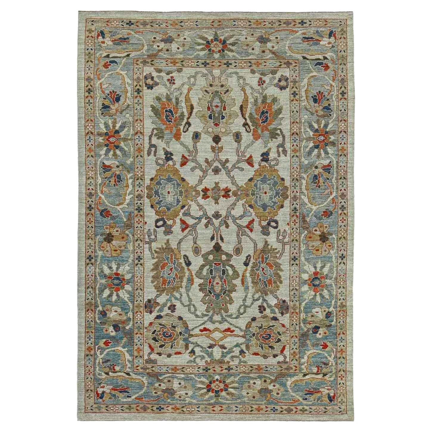 Afghanistan Sultanabad Area Rugs Circa 1990 - Wool Blue Ivory Design - 90791
