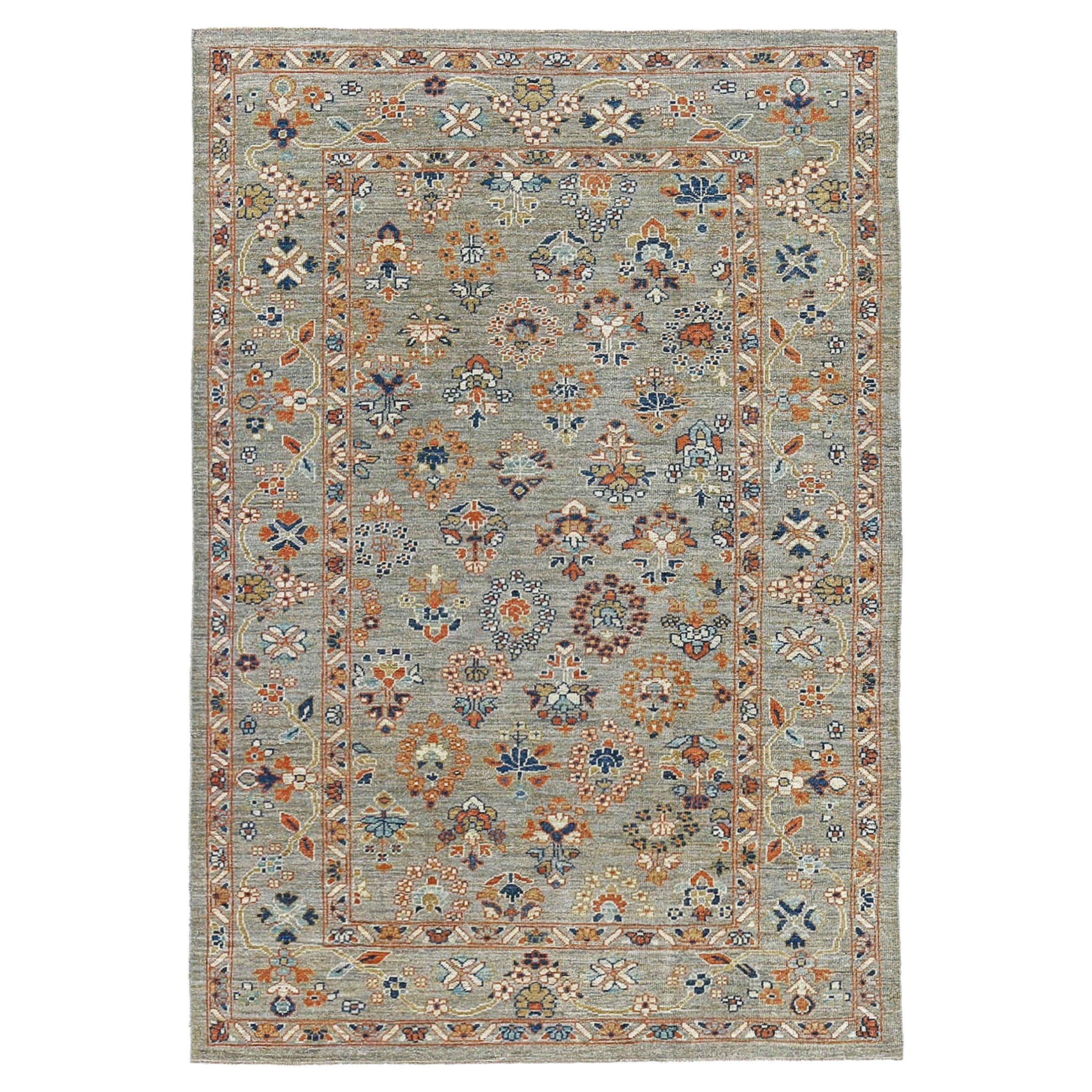 Afghanistan Sultanabad Area Rugs Circa 1990 - Wool Blue Ivory Orange - 90793