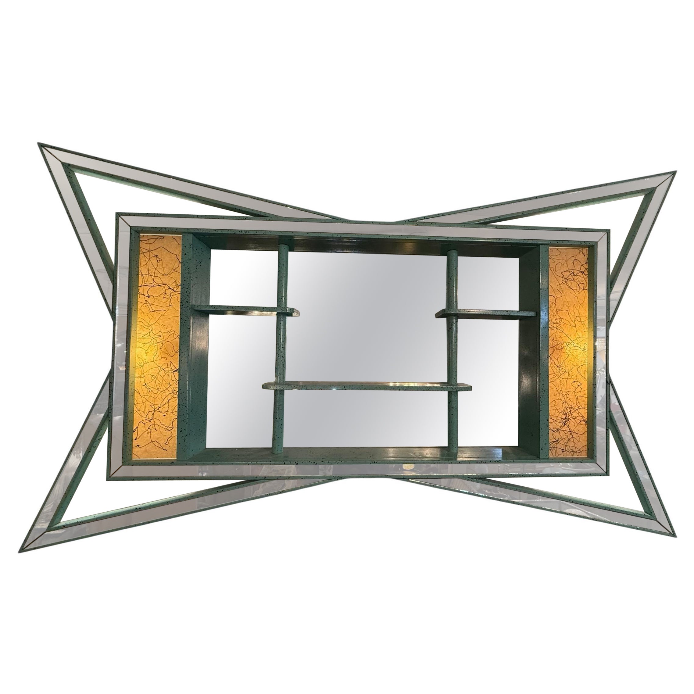 Retro MCM 50s Atomic Style Display Mirror Shelf For Sale