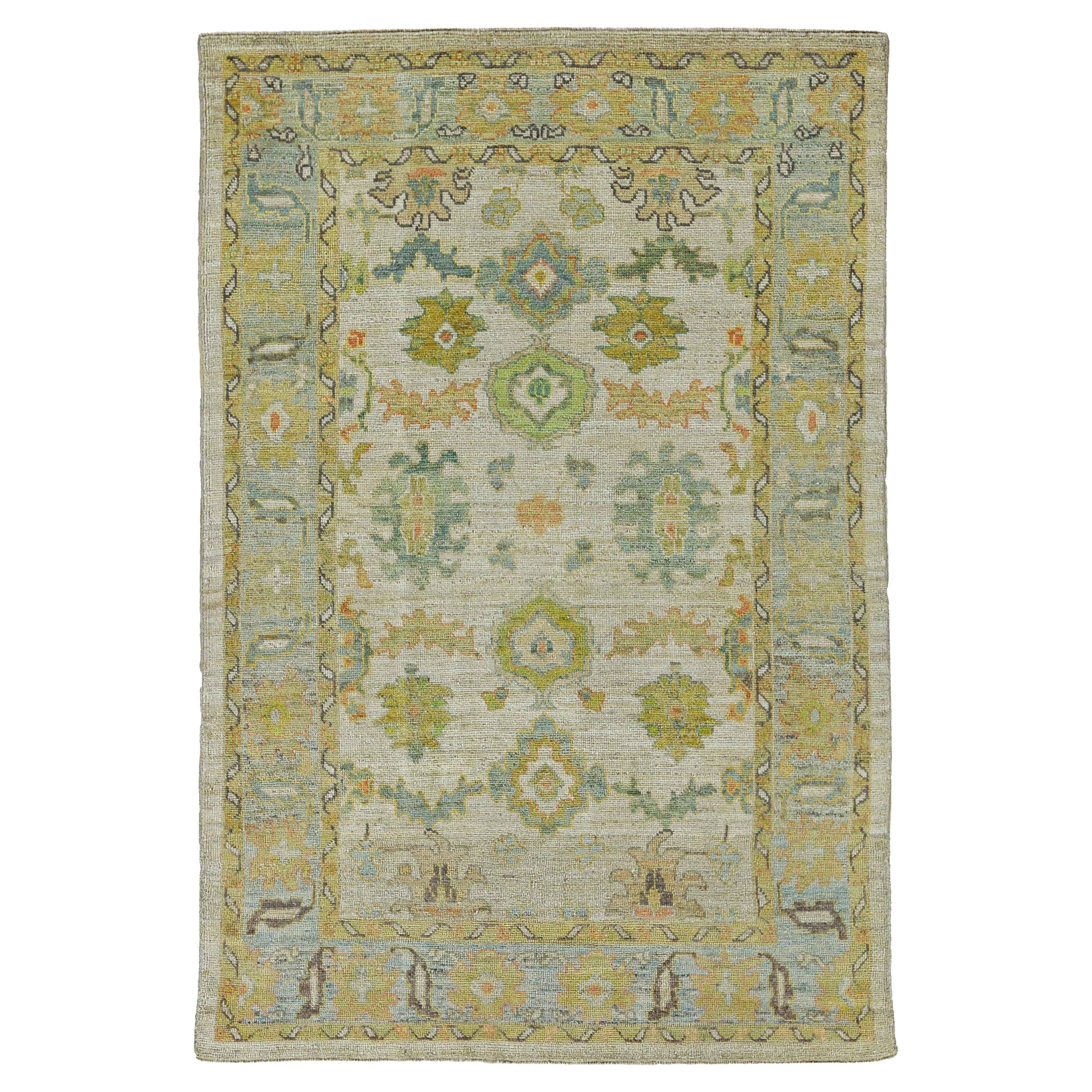 Afghanistan Rose Collection Area Rugs Circa 1990 - Wool Blue Green Ivory - 90859 For Sale