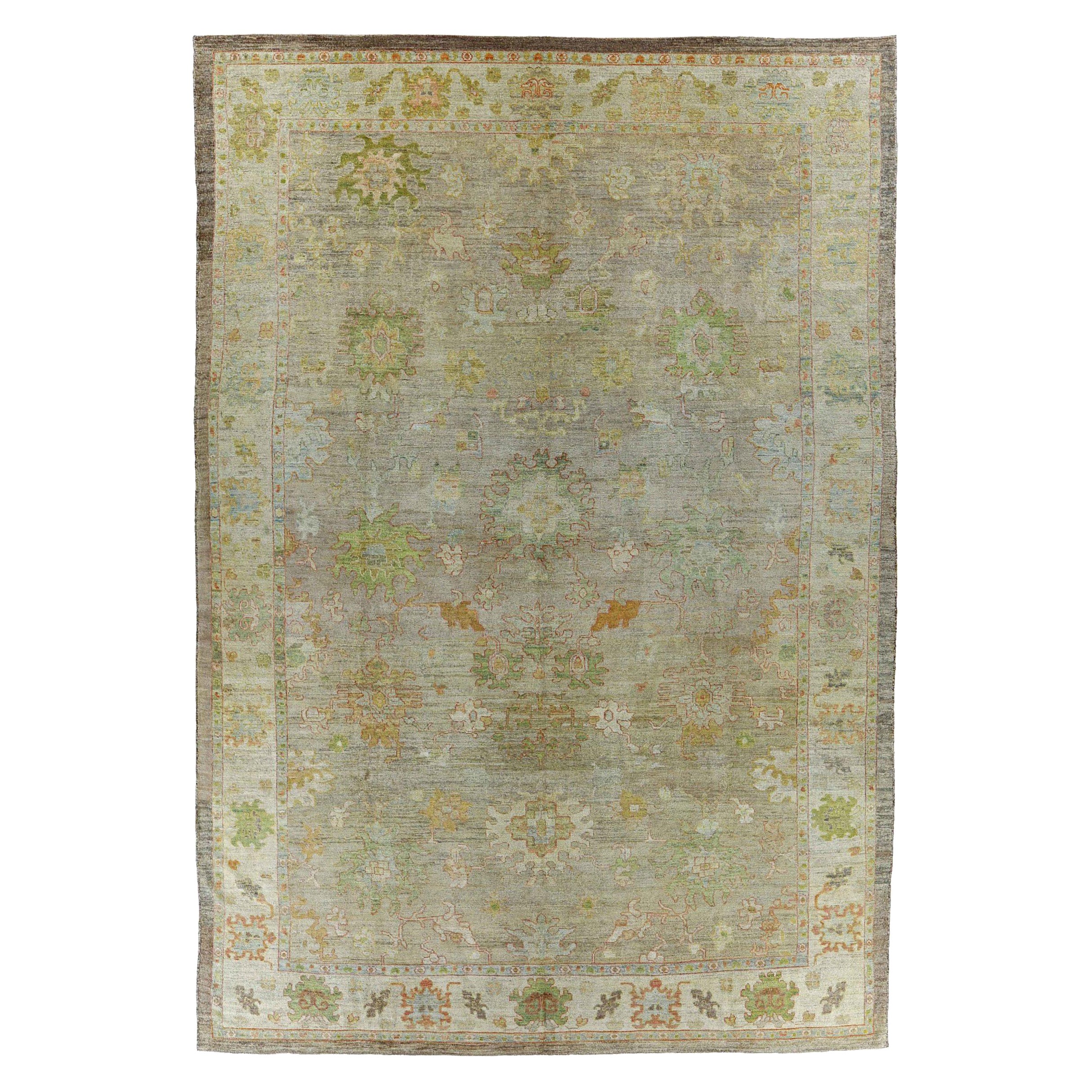 Afghanistan Rose Collection Over Size Rug Circa 1990 - Wool Green Ivory - 90864 For Sale