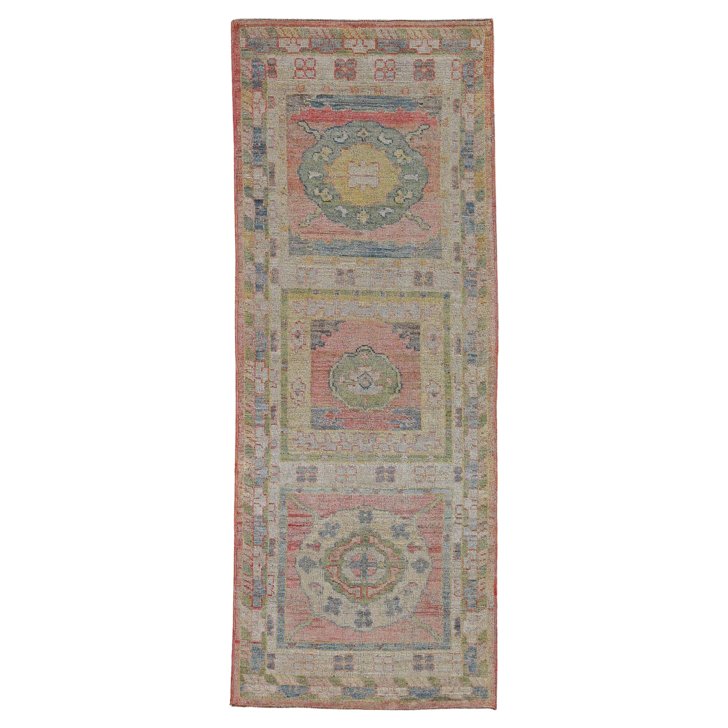 Afghanistan Rose Collection Area Rugs Circa 1990 - Wool Blue Green Pink - 90911 For Sale