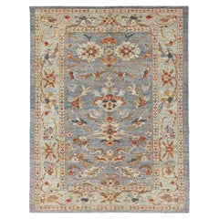Afghanistan Tapis Sultanabad Circa 1990 - Laine Bleu Ivoire Rouge Design/One - 90900