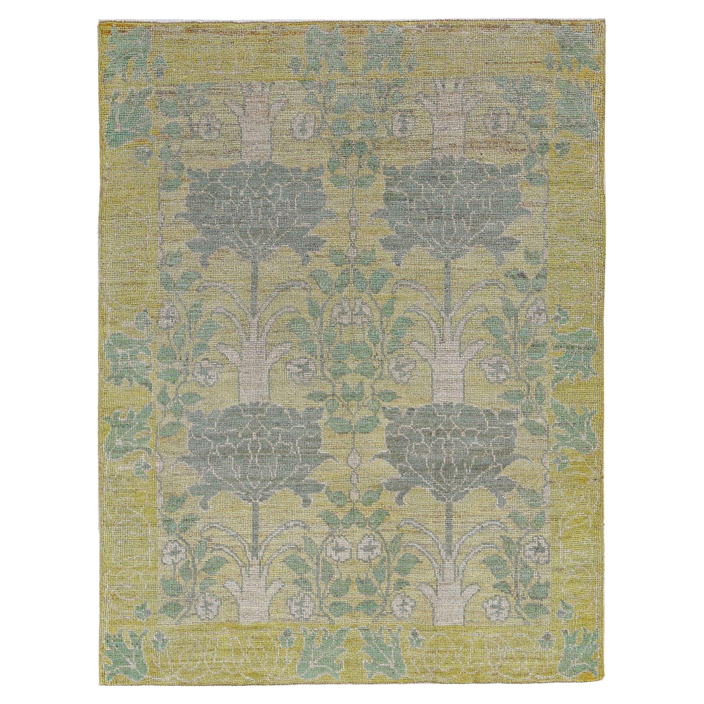 Alfombra Pequeña Colección Afghanistan Rose Circa 1990 - Lana Gris Verde Marfil - 90901