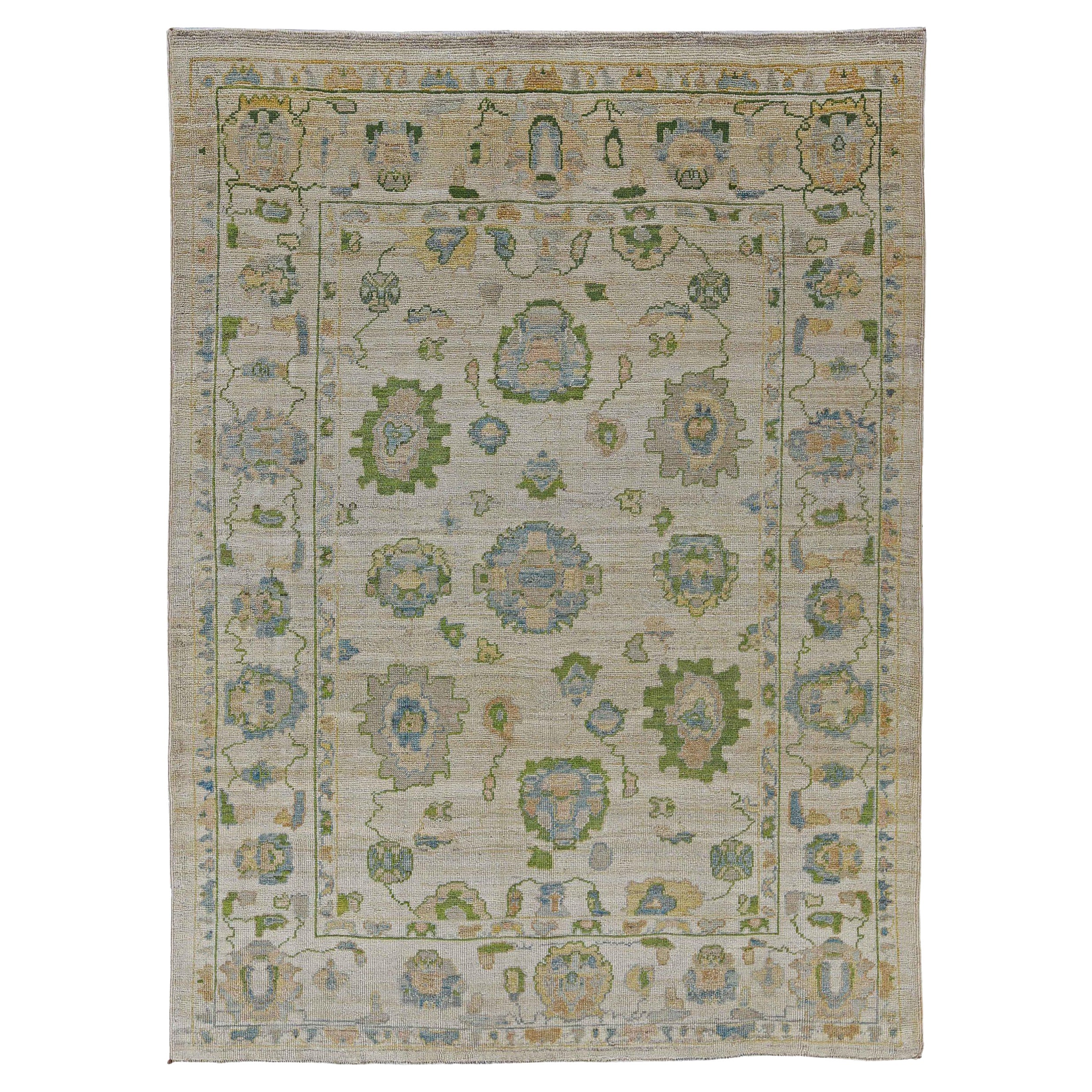 Afghanistan Rose Collection Area Rugs Circa 1990 - Wool Blue Green Ivory - 90906