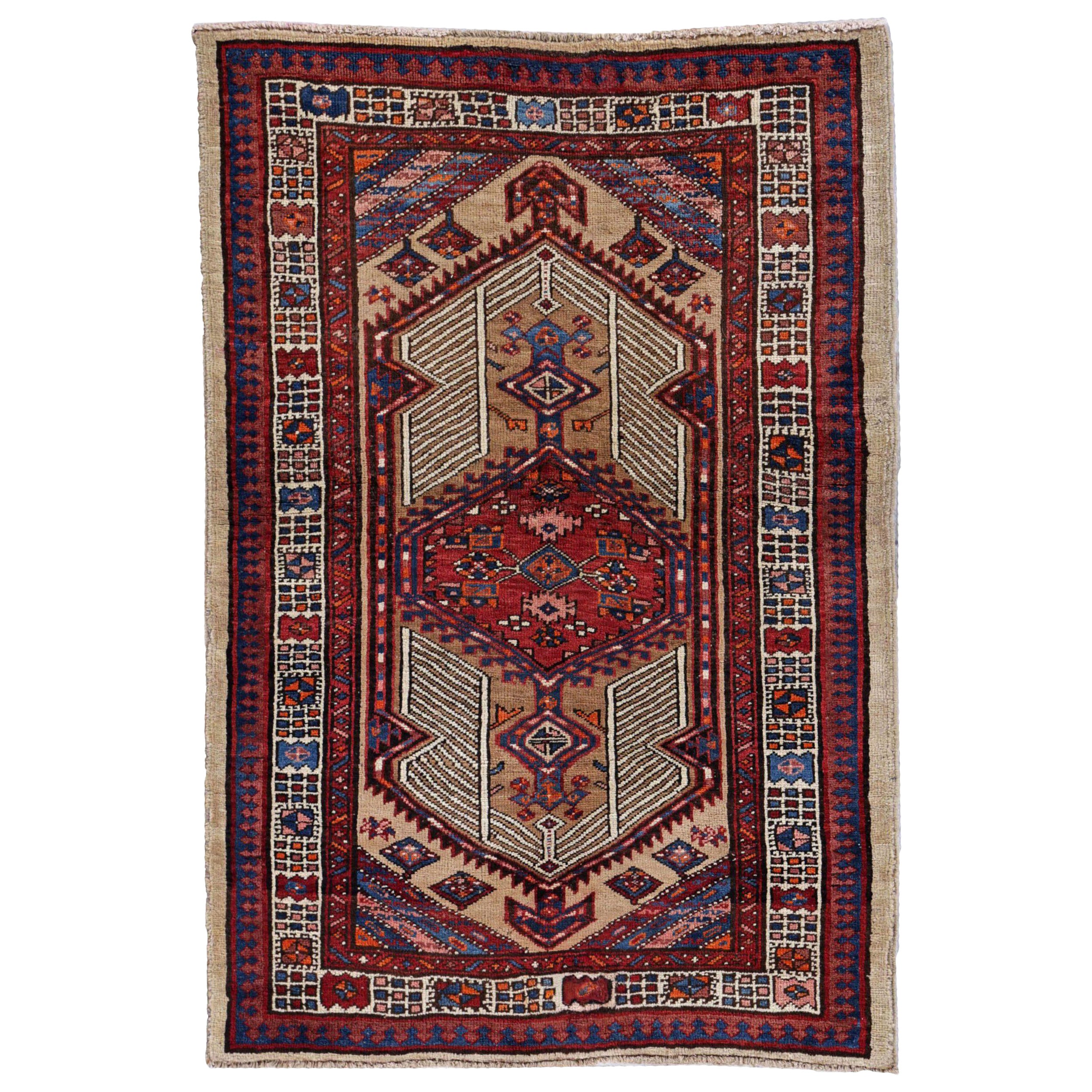 Alfombra Pequeña Colección Afghanistan Rose Circa 1990 - Lana Azul Marfil Rojo - 90927