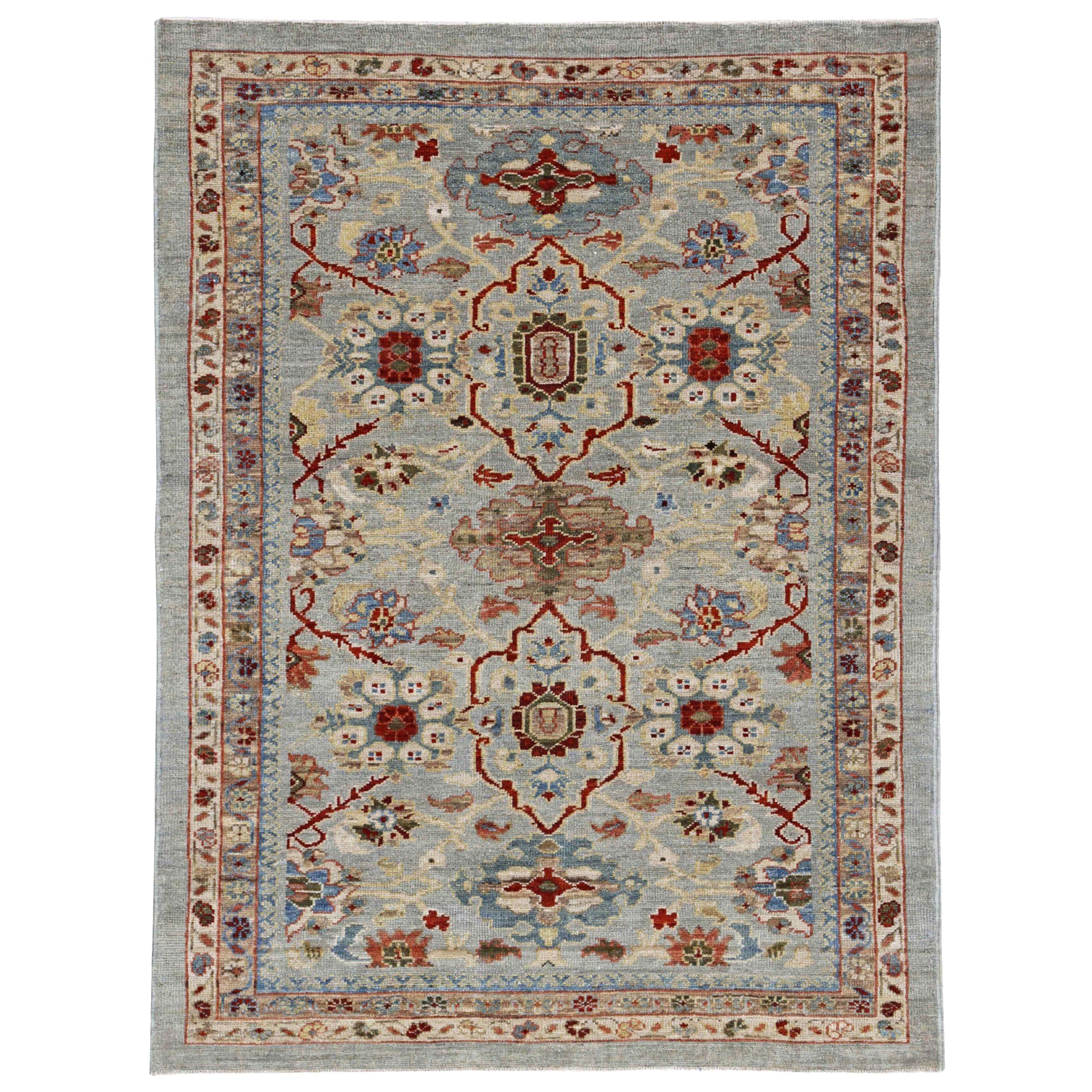 Sultanabad Afghanistan Sultanabad Kleiner Teppich Circa 1990 - Wolle Blau Elfenbein Rot Design - 90980