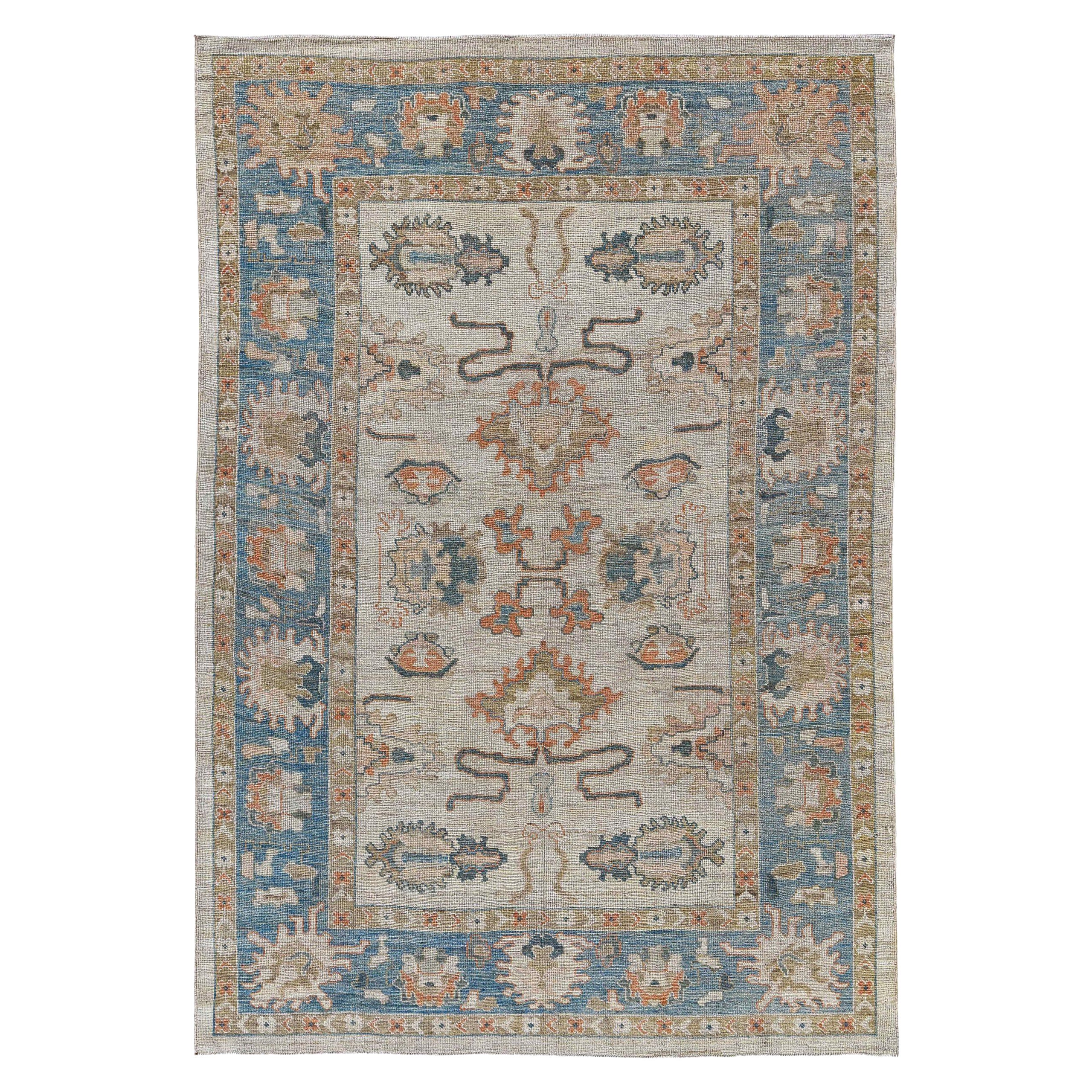 Tapis de la collection Rose d'Afghanistan datant d'environ 1990 - Laine bleu orange - 91033