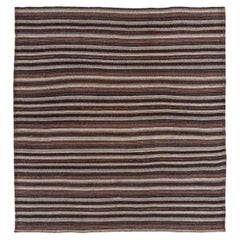 Persian Jajim Square Area Rugs Circa 1910 - Wool Brown Ivory Design - 91103