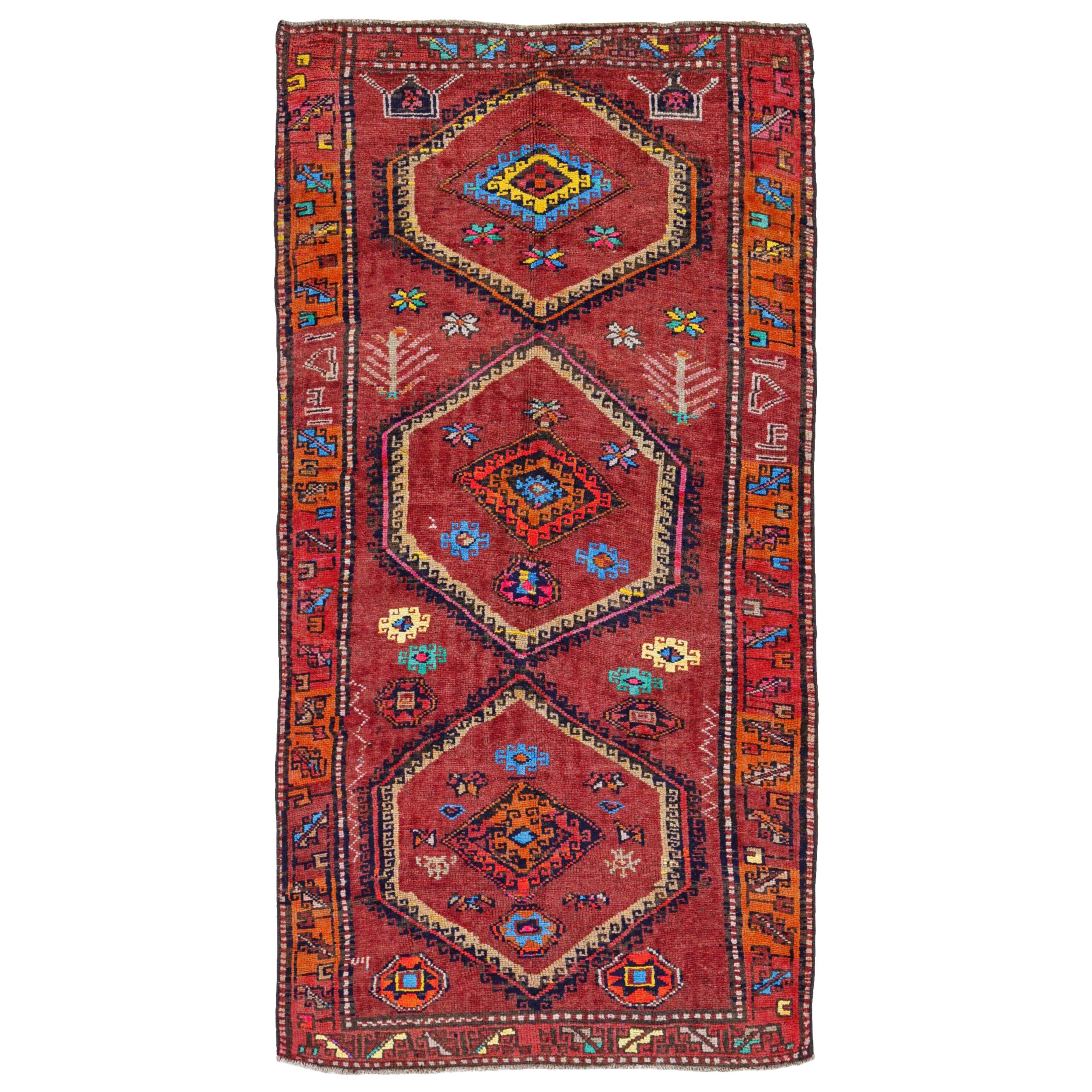 Persischer Aserbaidschanischer kleiner Teppich - Wolle Blau Orange Rot Design - 91104