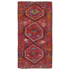 Persian Azerbaijan Small Rug - Wool Blue Orange Red Design - 91104