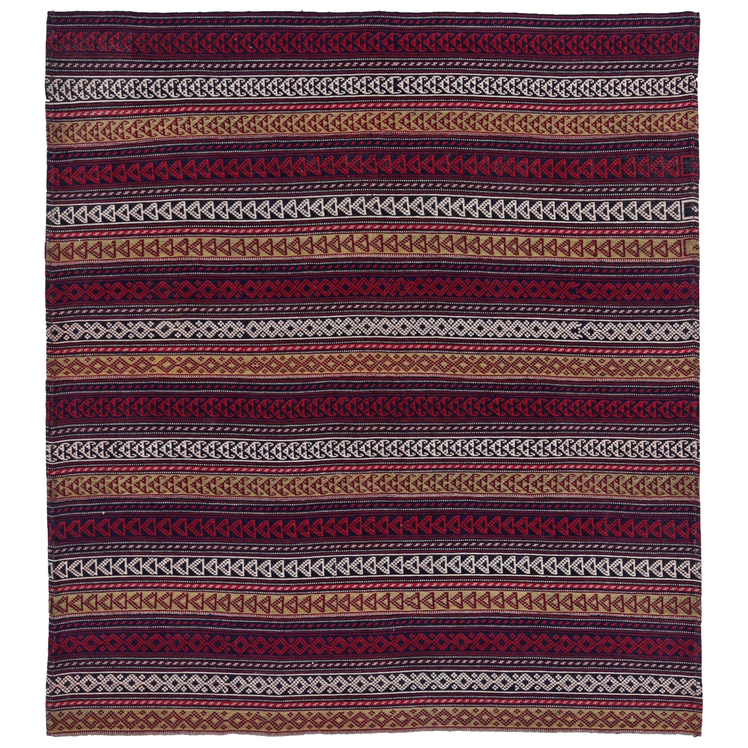 Persische Jajim Bereich Teppiche CIRCA 1910 - Wolle Elfenbein Rot Gelb Design - 91116