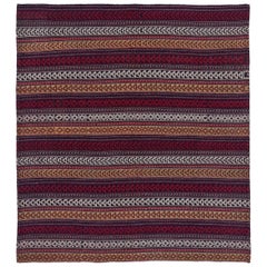 Persian Jajim Area Rugs Circa 1910 - Wool Ivory Red Yellow Design - 91116
