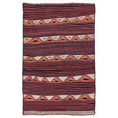 Persischer Kilim Small Rug CIRCA 1910 - Wolle Schwarz Elfenbein Rot Gelb Design - 91105