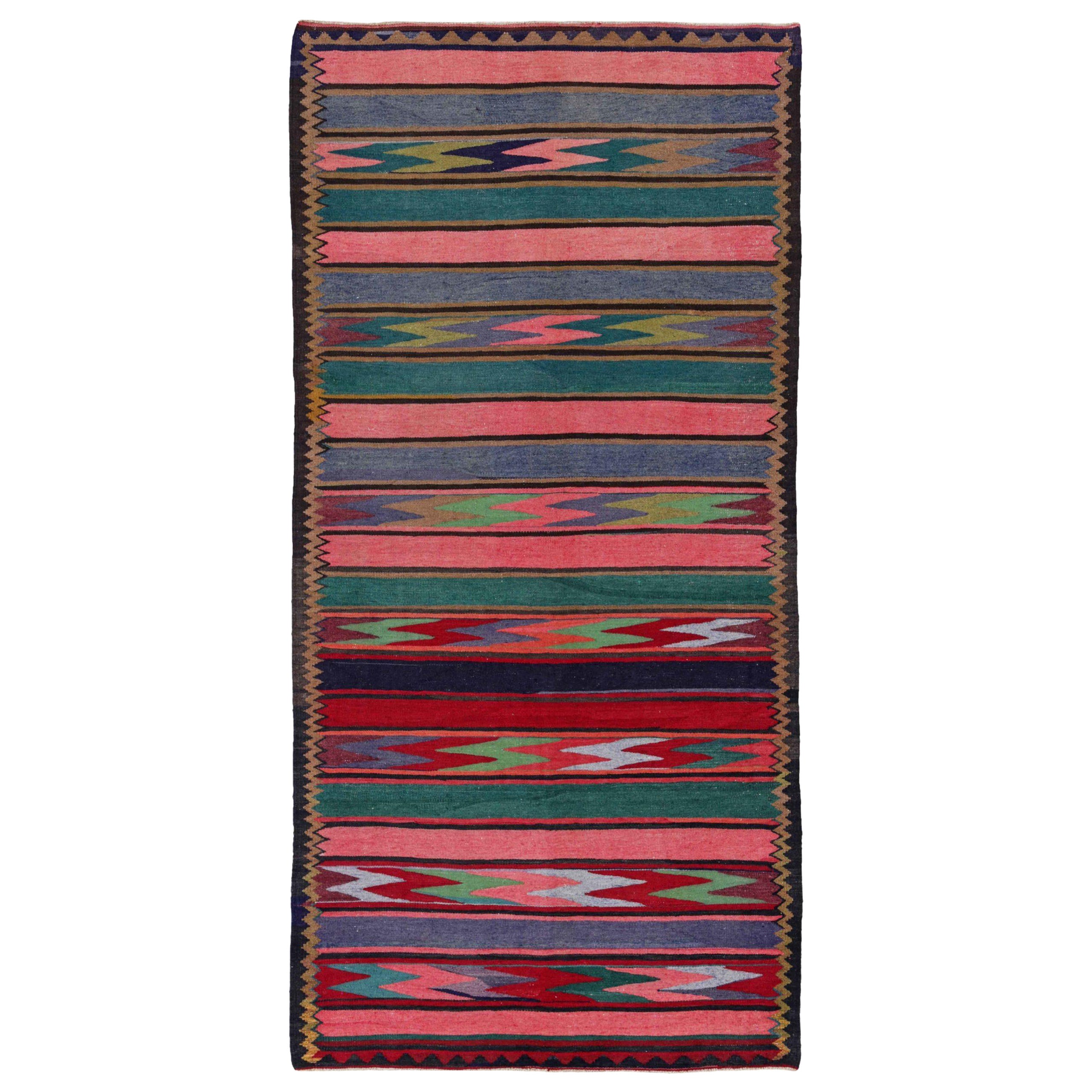 Alfombras Persas Kilim Circa 1910 - Lana Azul Verde Rosa Rojo Diseño - 91118
