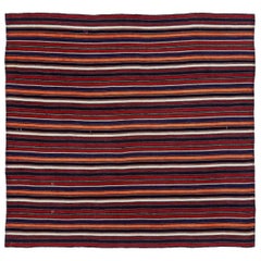 Persian Jajim Small Rug Circa 1910 - Wool Blue Ivory Orange Red Design - 91110
