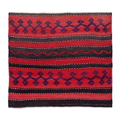 Alfombra Persa Kilim Pequeña Circa 1910 - Lana Diseño Negro Azul Rojo - 91123