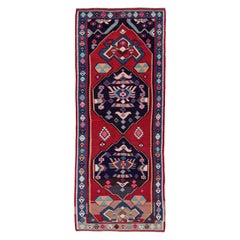 Tapis persans Kilim datant d'environ 1910 - Motif en laine bleu marine bleu rouge - 91111
