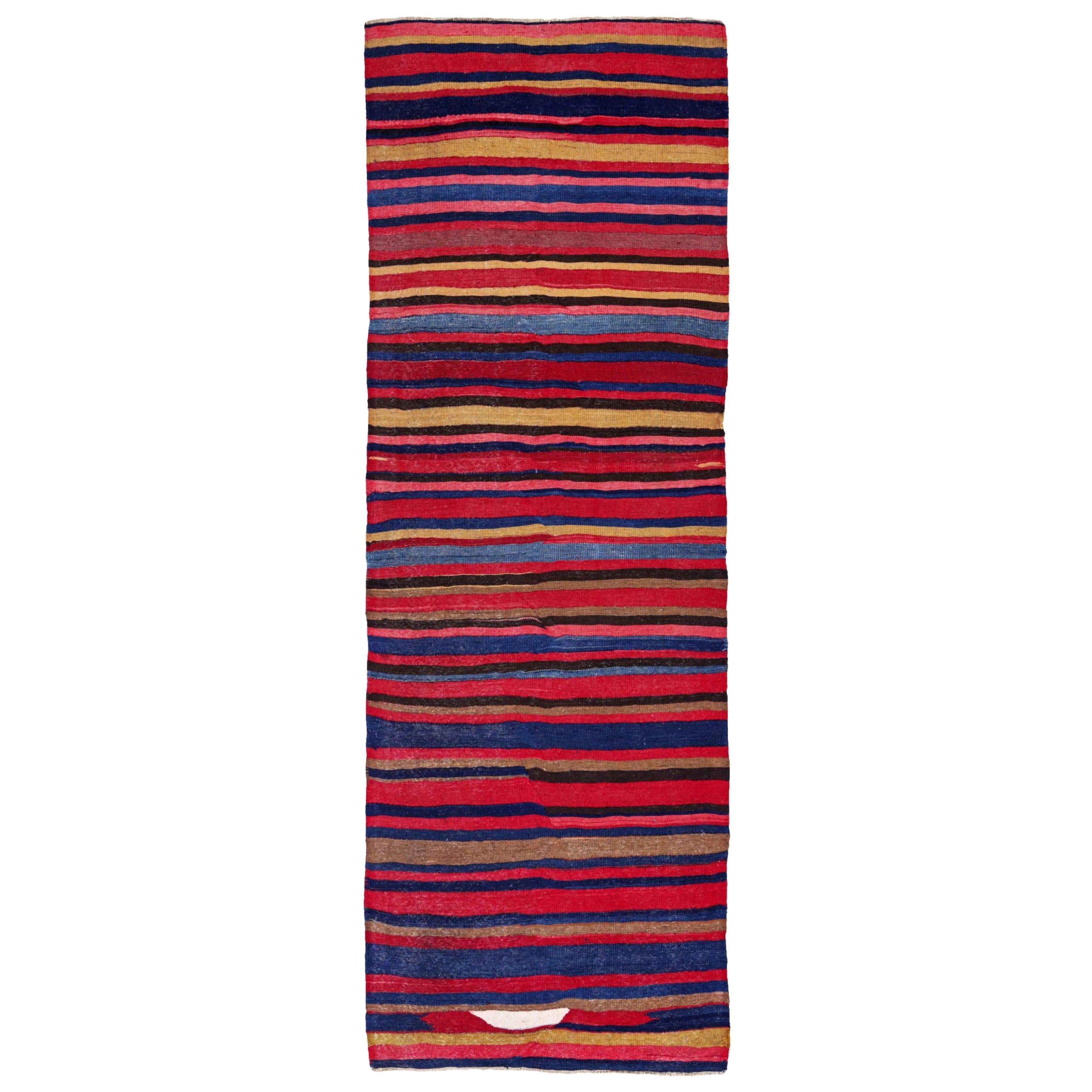 Persische Kilim Läufer Teppich Circa 1910 - Wolle Blau Braun Rosa Rot Gelb - 91126