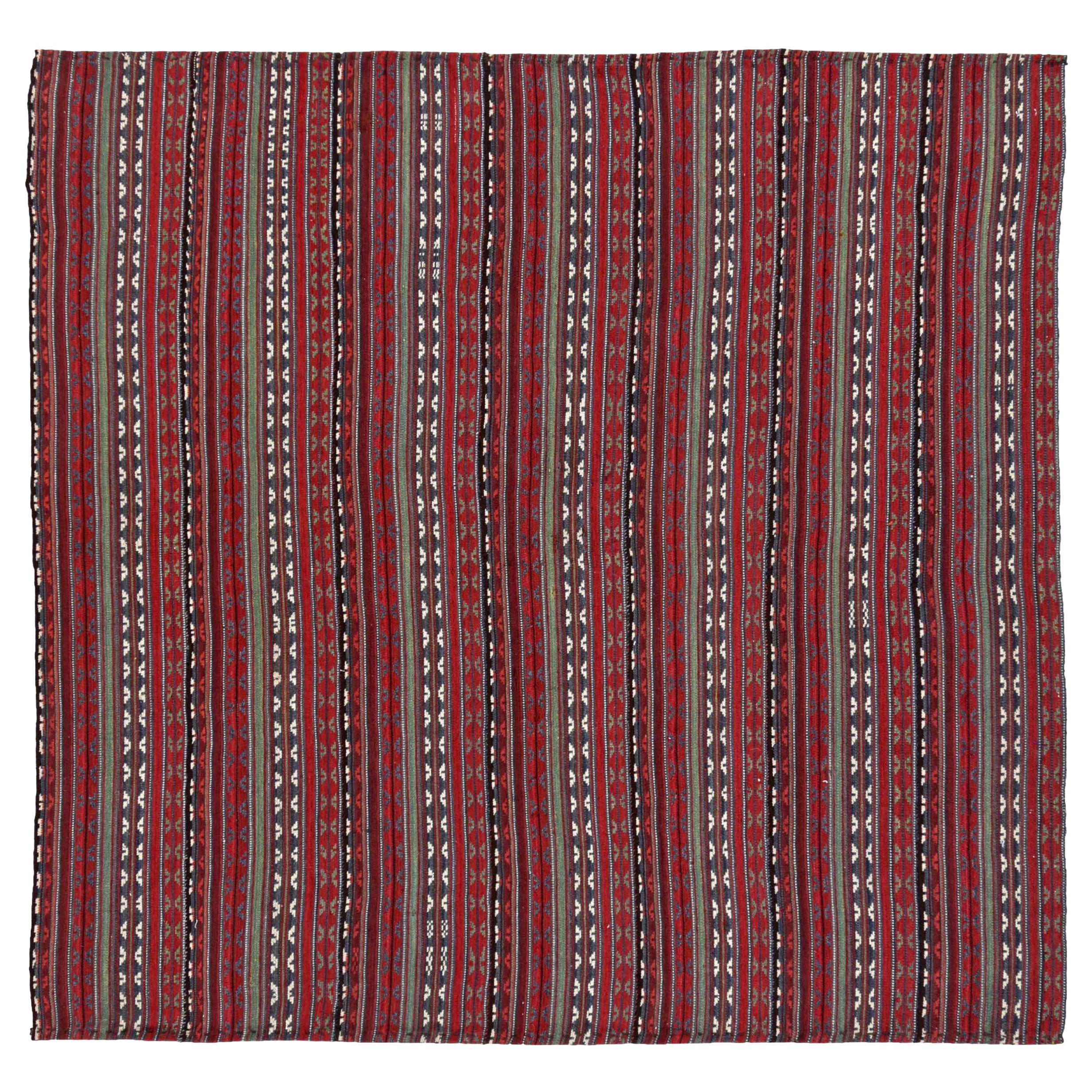 Persischer Jajim Kleiner Teppich Circa 1910 - Wolle Blau Grün Elfenbein Rot Design - 91114