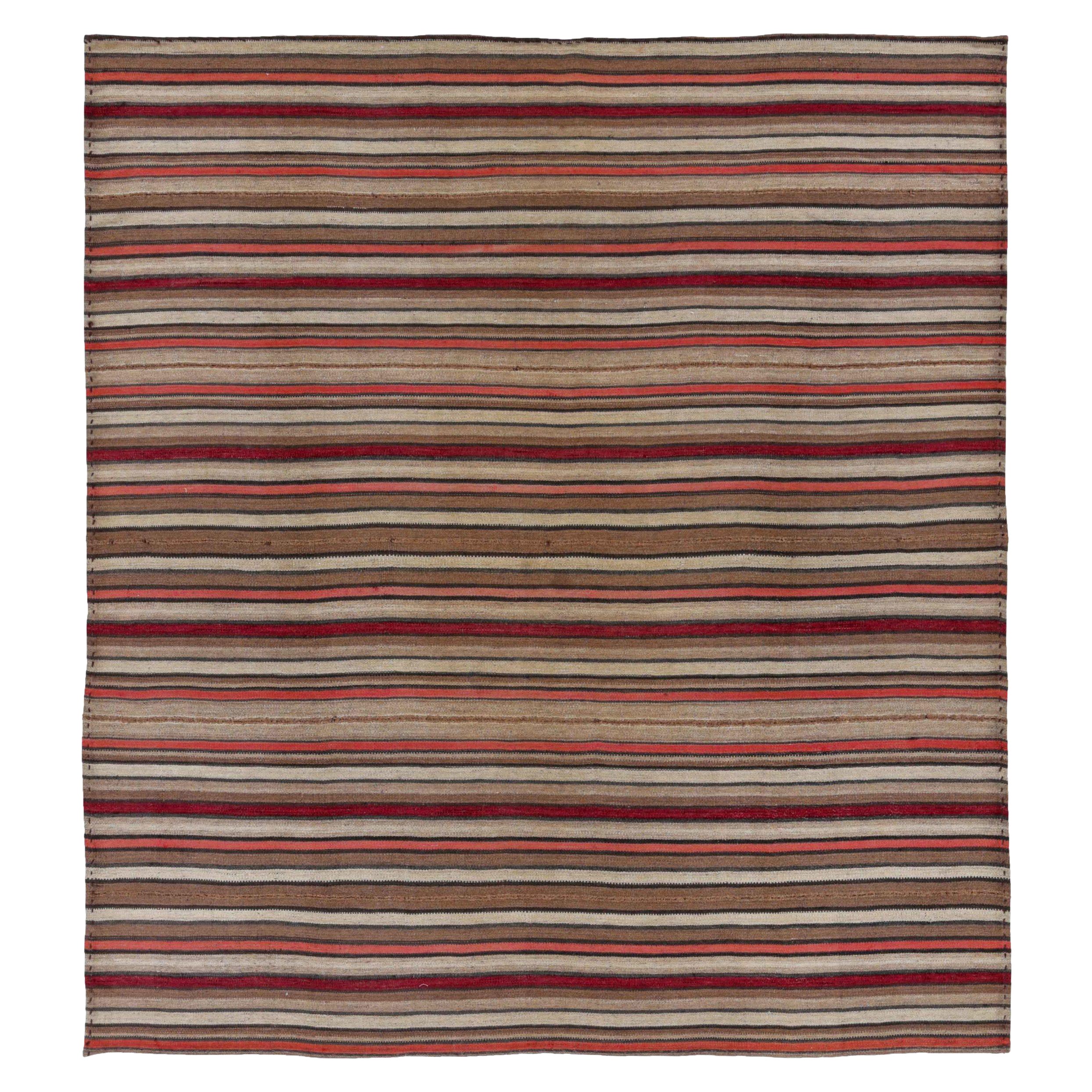 Rug & Kilim Persan Circa 1910 - Laine Brown Ivory Pink Red Design - 91127