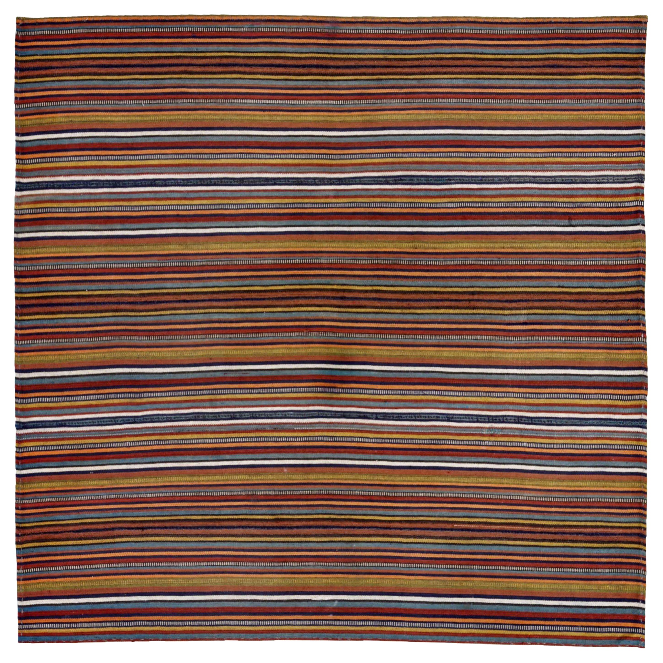 Persian Jajim Small Rug Circa 1910 - Wool Black Blue Green Orange Red - 91115