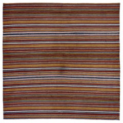Persian Jajim Small Rug Circa 1910 - Wool Black Blue Green Orange Red - 91115