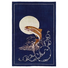 Persischer Täbris Kleiner Teppich CIRCA 1990 - Wolle Blau Elfenbein Gelb Design - 91141