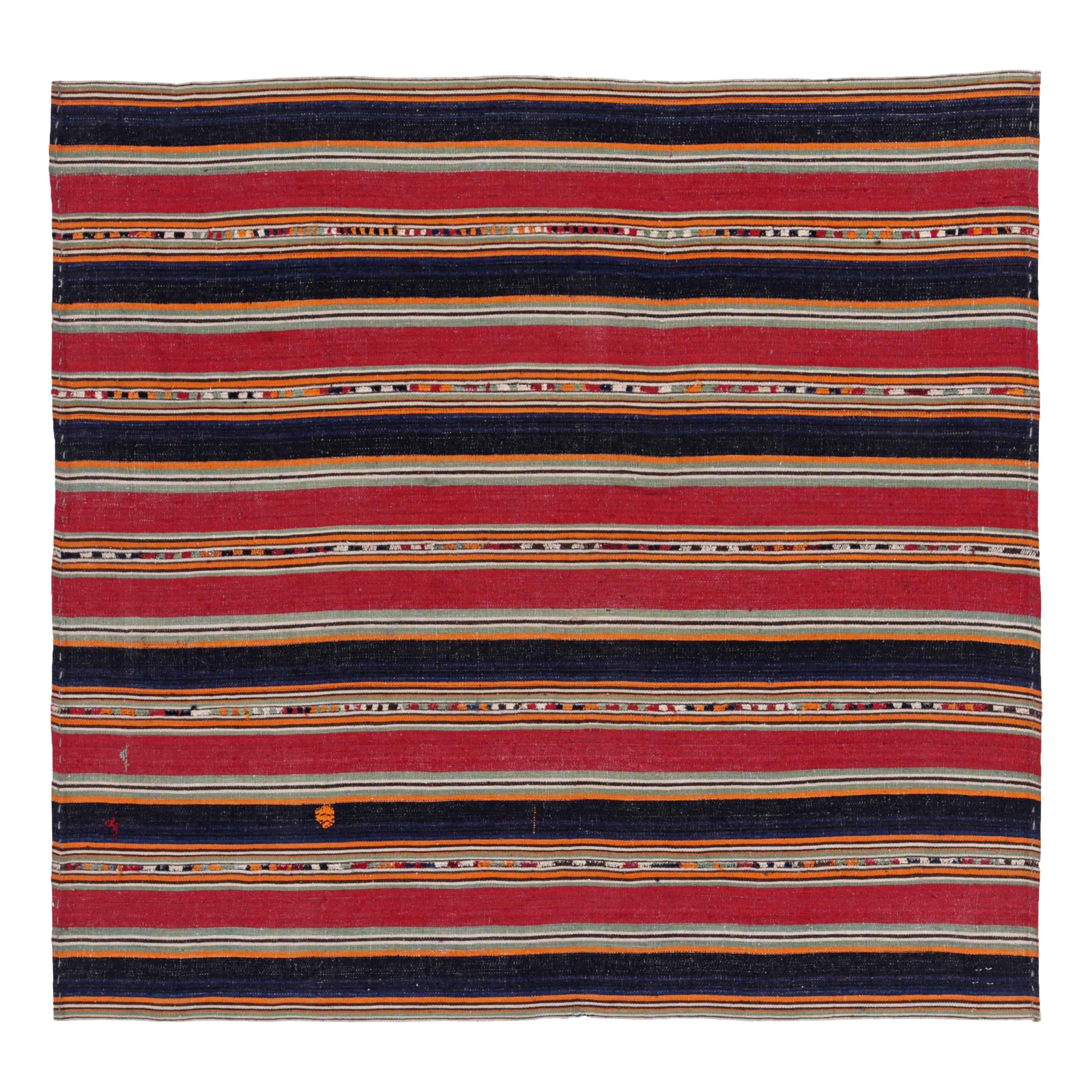 Persian Jajim Small Rug Circa 1910 - Wool Ivory Navy Blue Orange Red - 91129