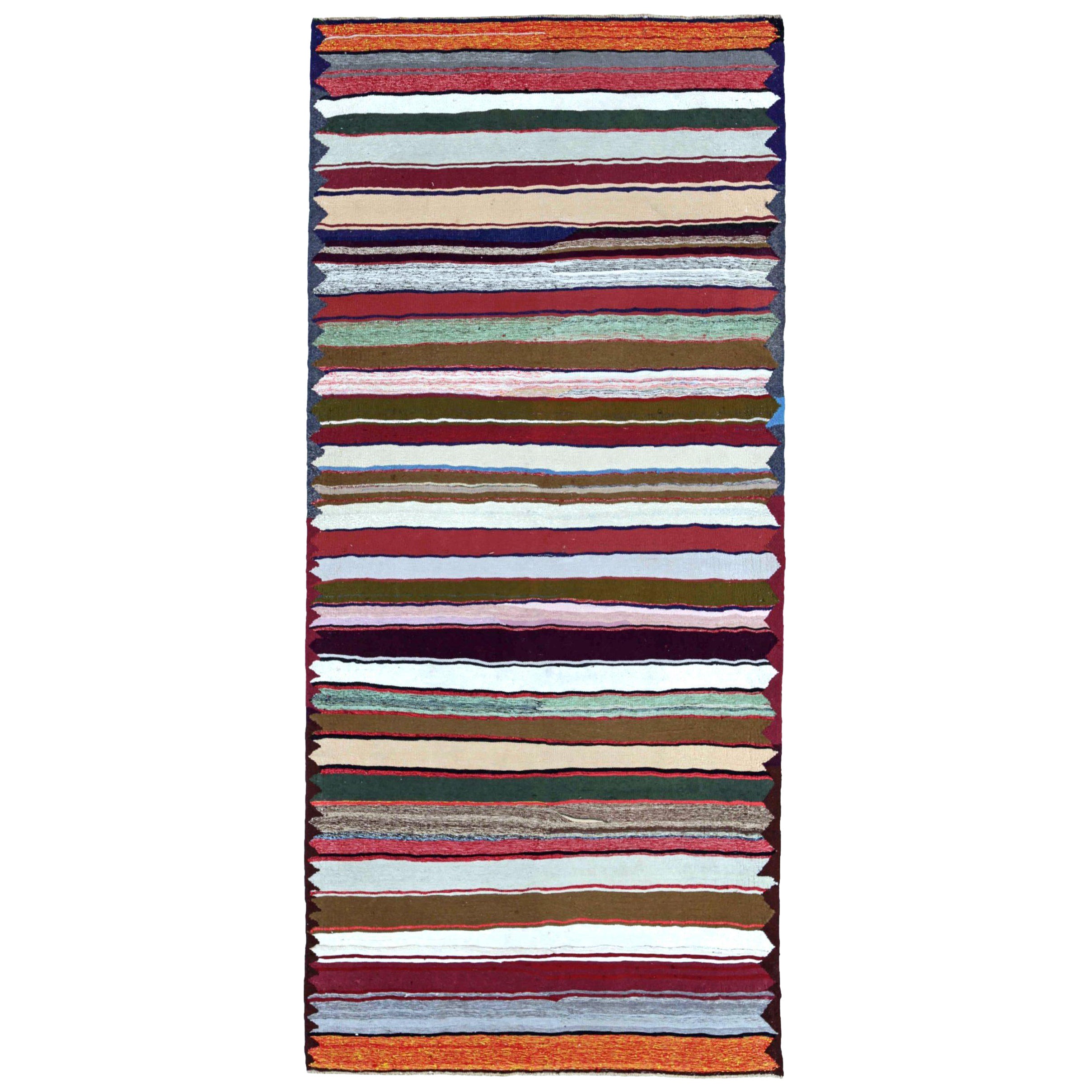 Alfombras Persas Kilim Circa 1910 - Lana Azul Marfil Naranja Rosa Diseño - 91130
