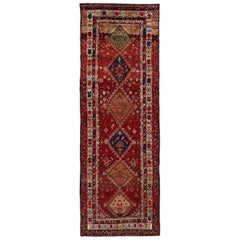 Tapis Persan Kazak Circa 1910 - Laine Vert Ivoire Bleu Marine Rouge - 91146