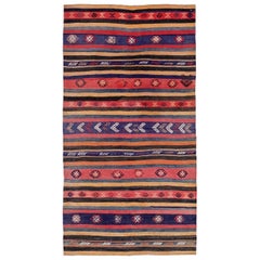 Persian Kilim Small Rug Circa 1910 - Wool Orange Pink Yellow Design - 91135