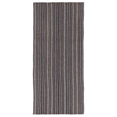 Persian Jajim Runner Rug - Wool Brown Ivory Navy Blue Design - 91138