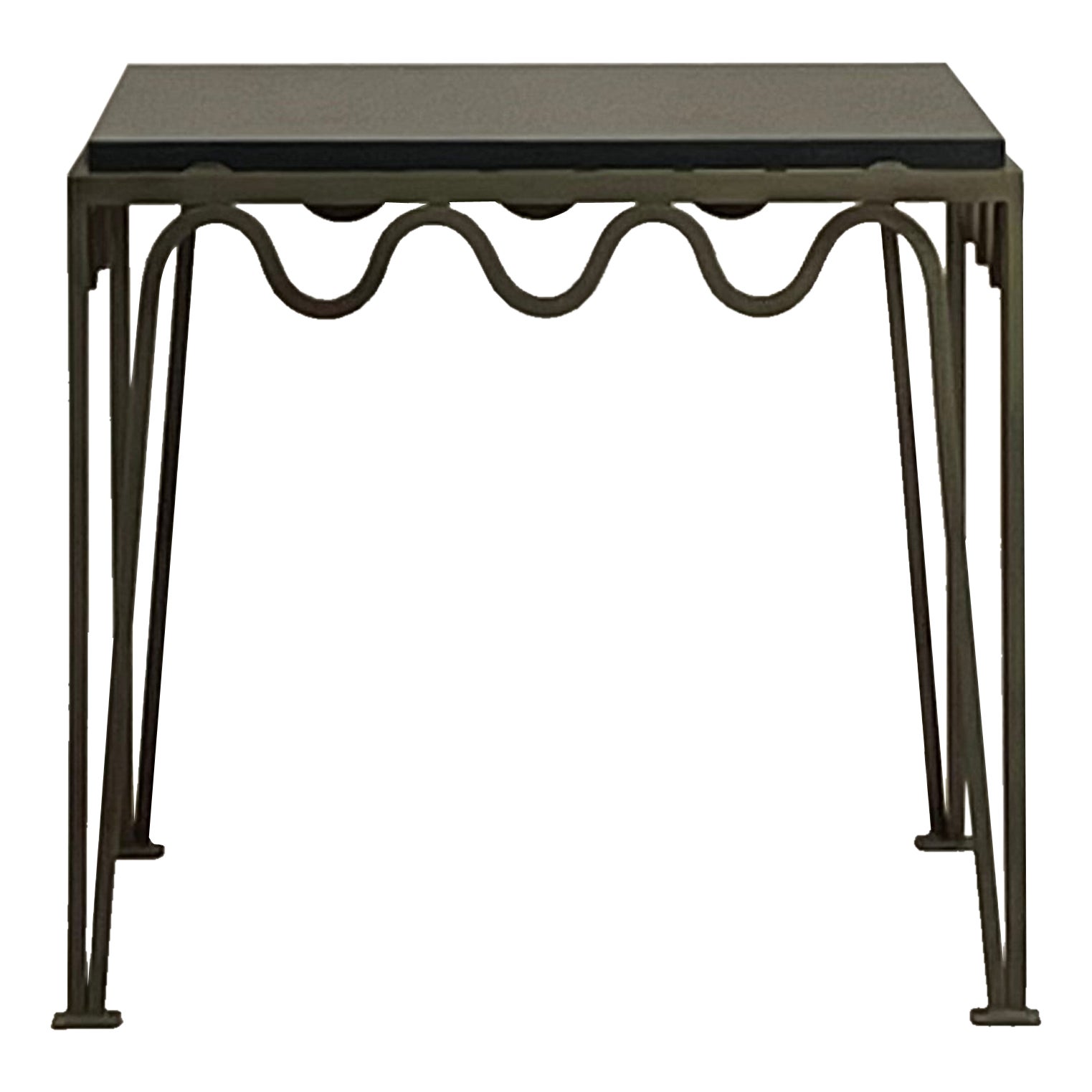 Table d'appoint carrée 'Méandre' en vert-de-gris et pierre calcaire noire par Design Frères