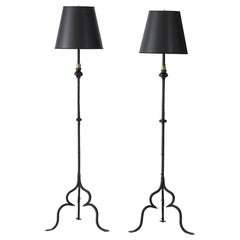 1930's Forge Iron Tripod Italian Floor Lamps
