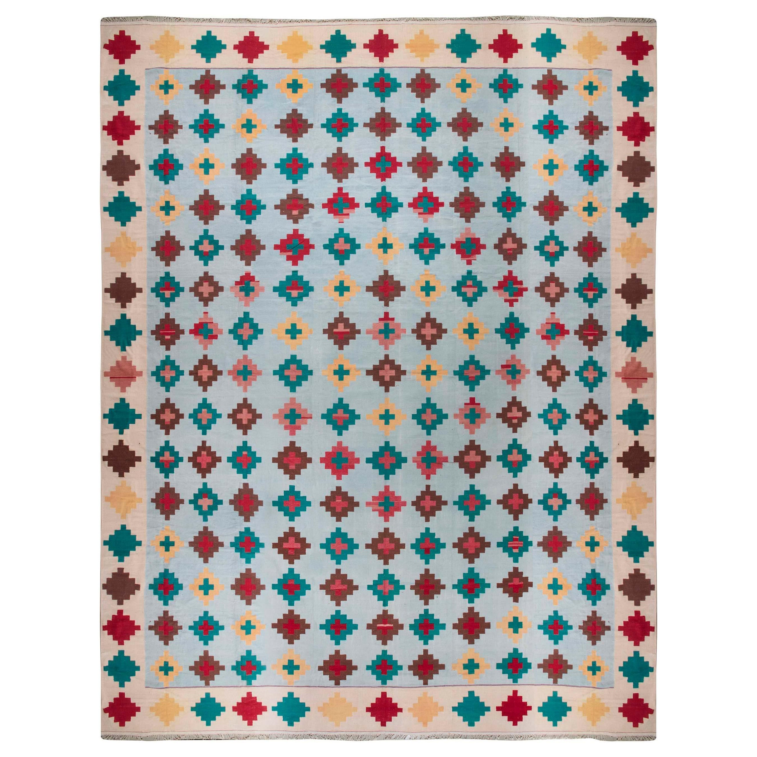 Doris Leslie Blau Vibrant Oversized Antique Indian Dhurrie Rug