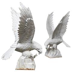 Vintage Pair of Large Continental Cast Iron Eagles, circa 1930