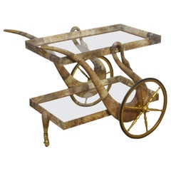 Goatskin and brass bar or dessert cart by Aldo Tura
