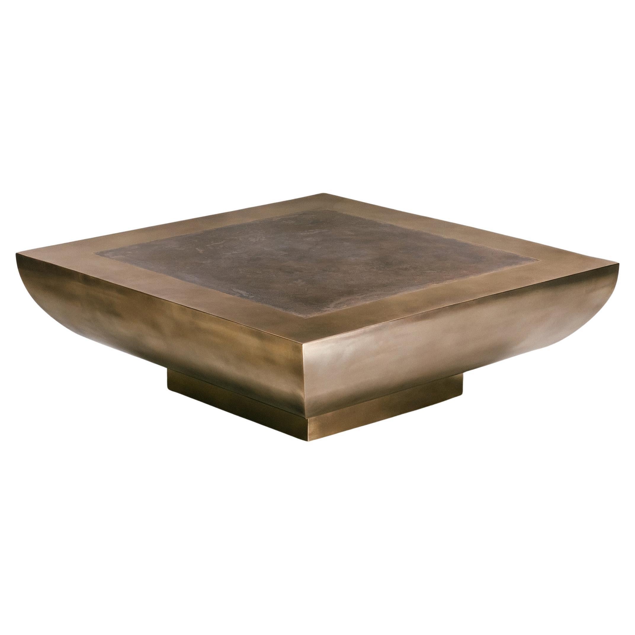 Corbel Coffee Table — Large — Patinated Brass Base — Etched Brass Top