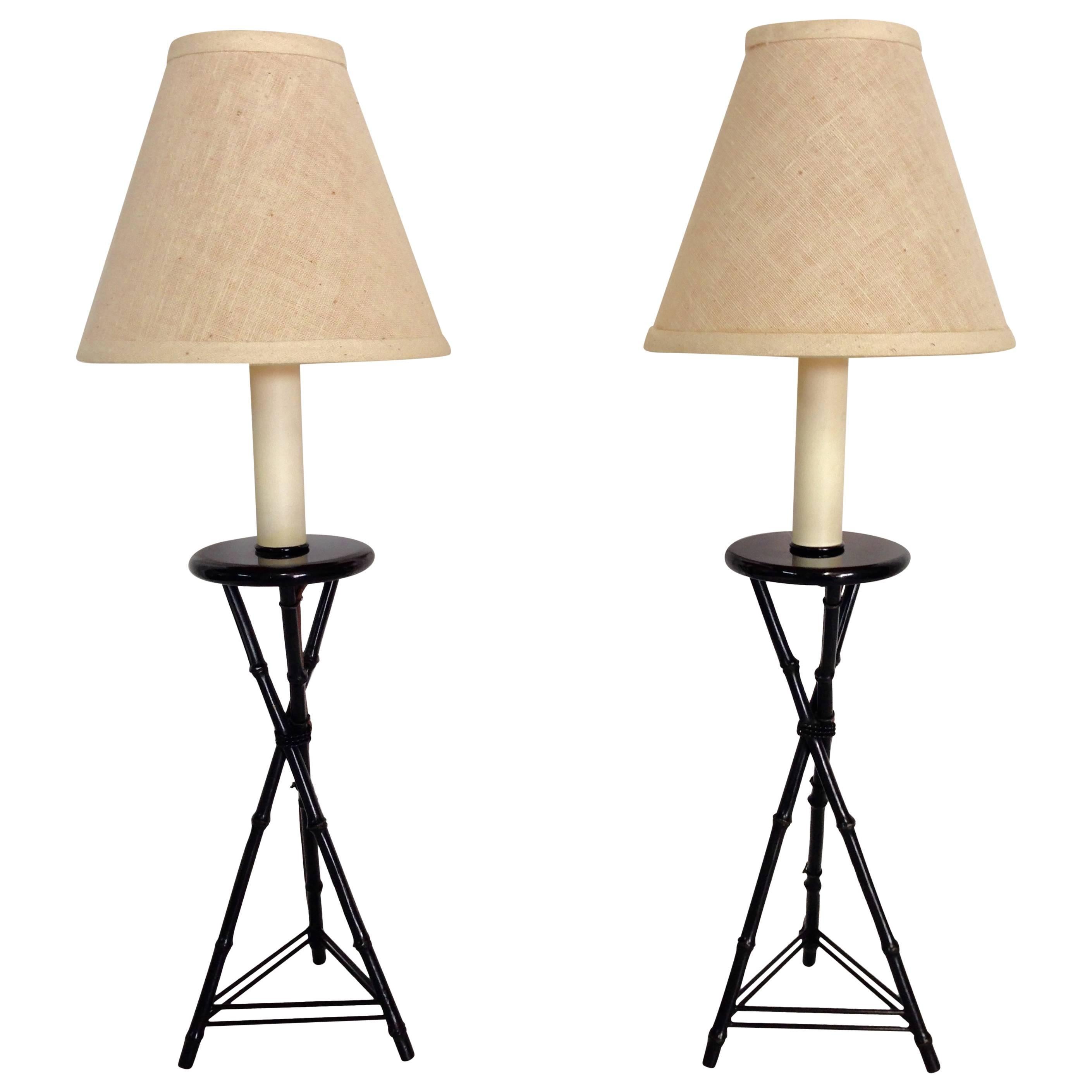 Pair of 1970s Frederick Cooper Faux Bamboo Table Lamps