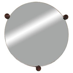 Espejo de pared redondo con detalles de madera, Italia, años 70