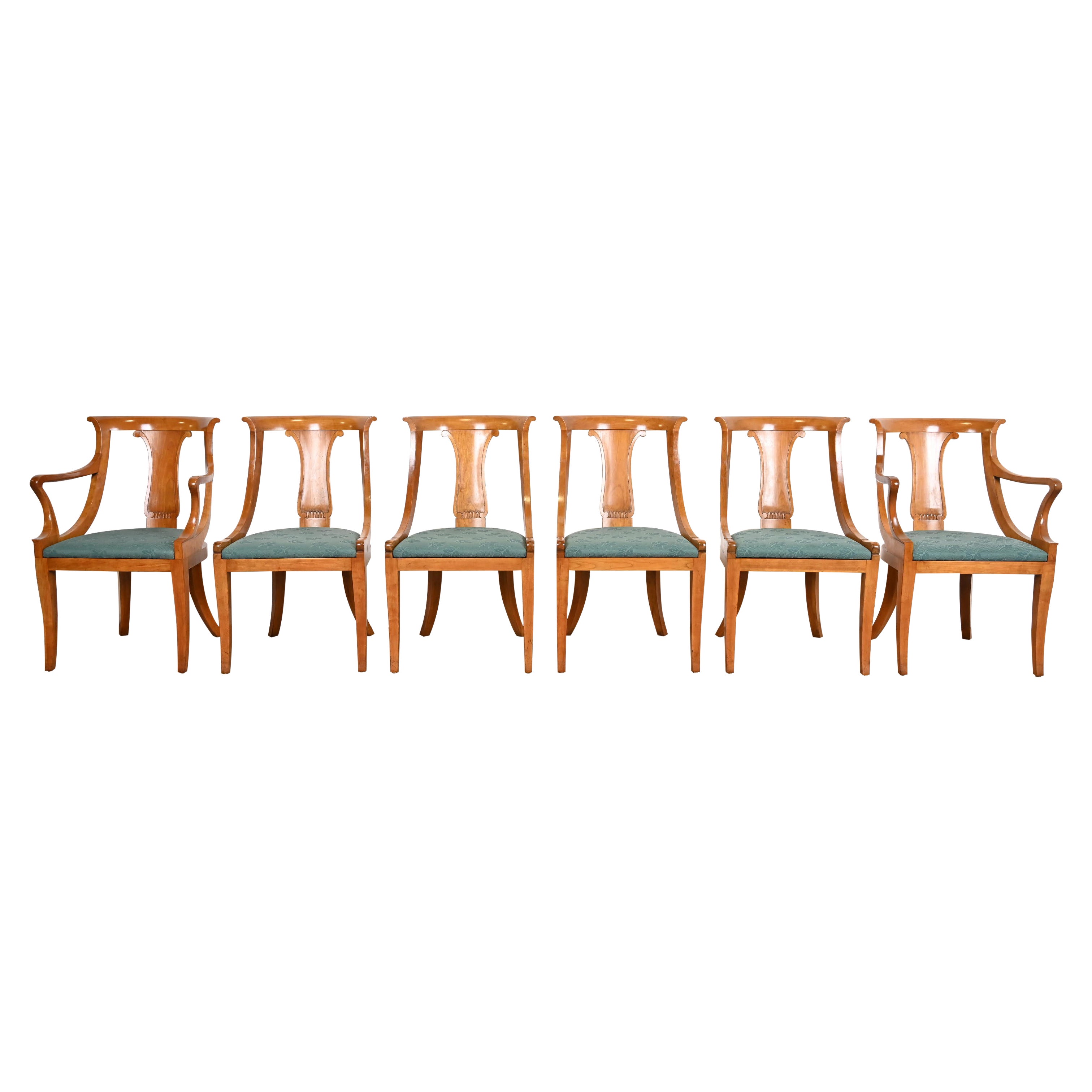 Baker Furniture Regency Klismos Cherry Wood Dining Chairs, Set of Six