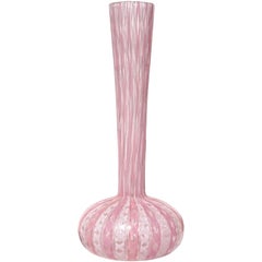 Fratelli Toso Murano Pink White Ribbons Italian Art Glass Soliflore Flower Vase
