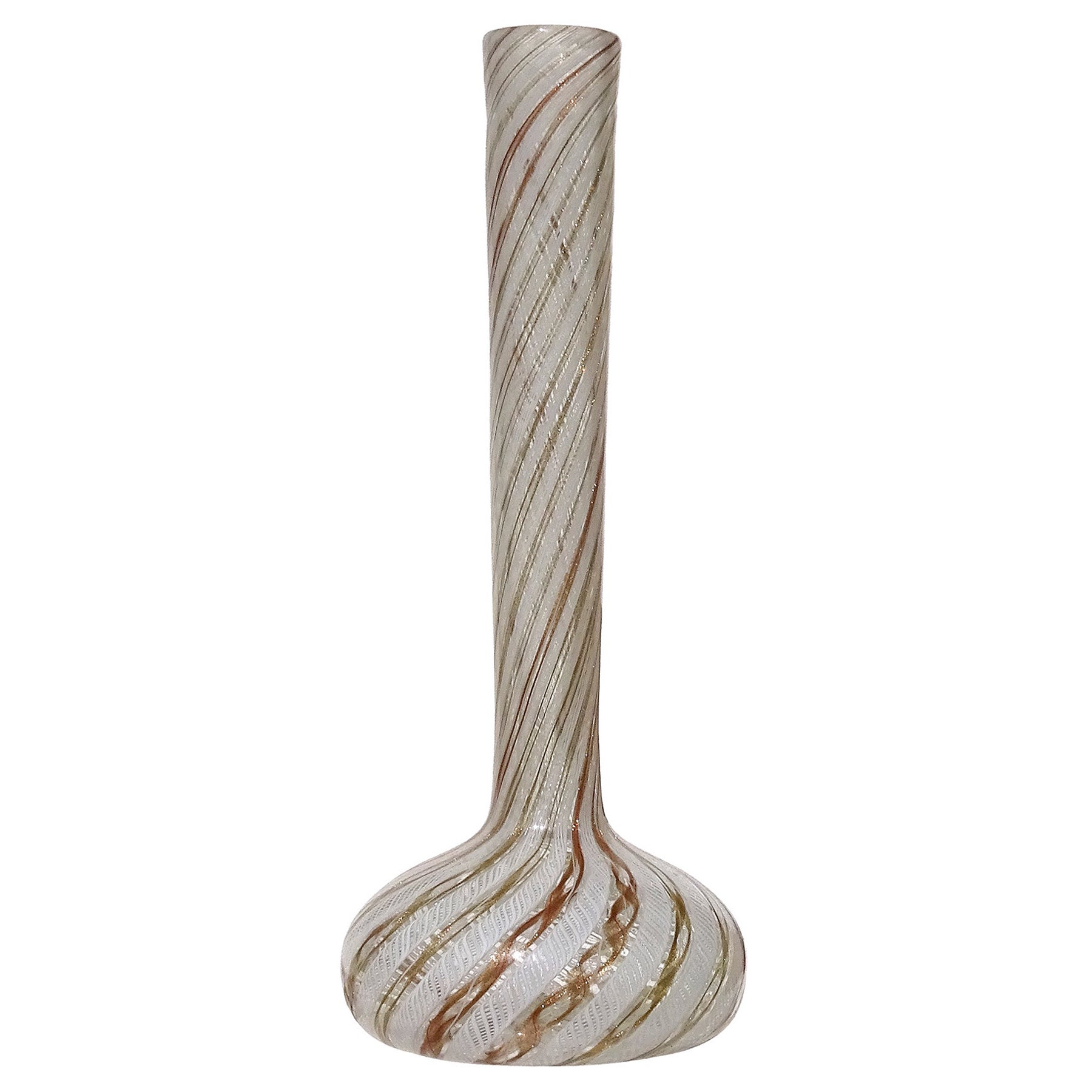 Fratelli Toso Murano White Aventurine Italian Art Glass Soliflore Flower Vase