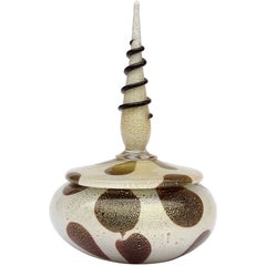 Murano Barbini White Black Gold Flecks Spike Italian Art Glass Vanity Powder Box