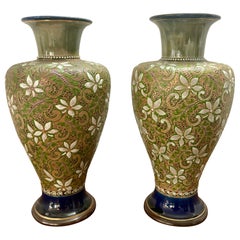 Pair of Antique Victorian Quality Doulton Slater Stoneware Vases