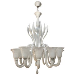 Hanging chandelier in white Murano Glass