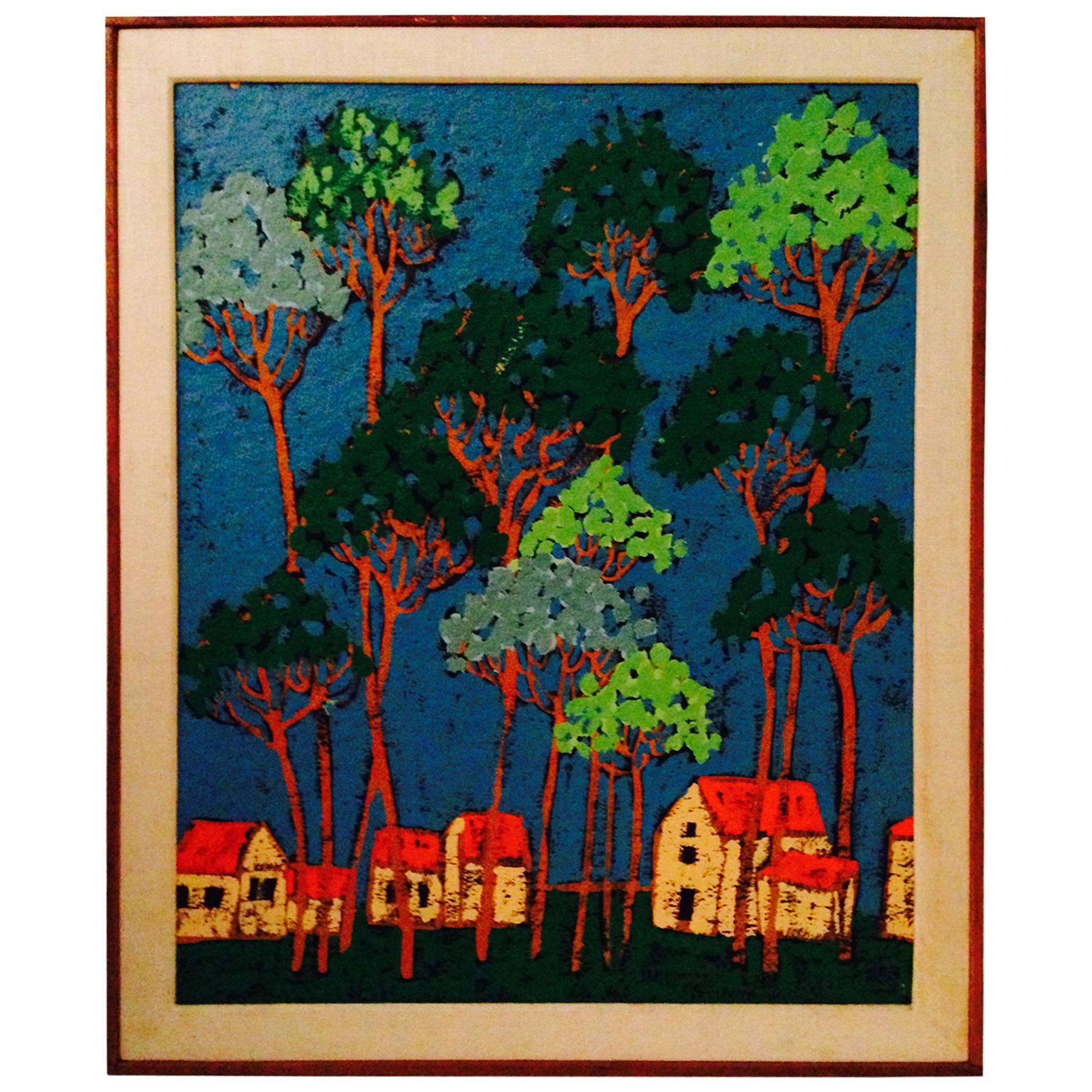 Mid-Century Karl Mann Original Oil Painting, "San Remo, " Signed